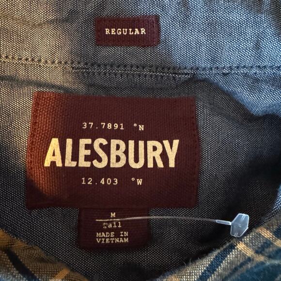 Alesbury Long Sleeve Button-Up Shirt Blue Yellow Plaid NWT Size Medium Tall - Picture 9 of 9